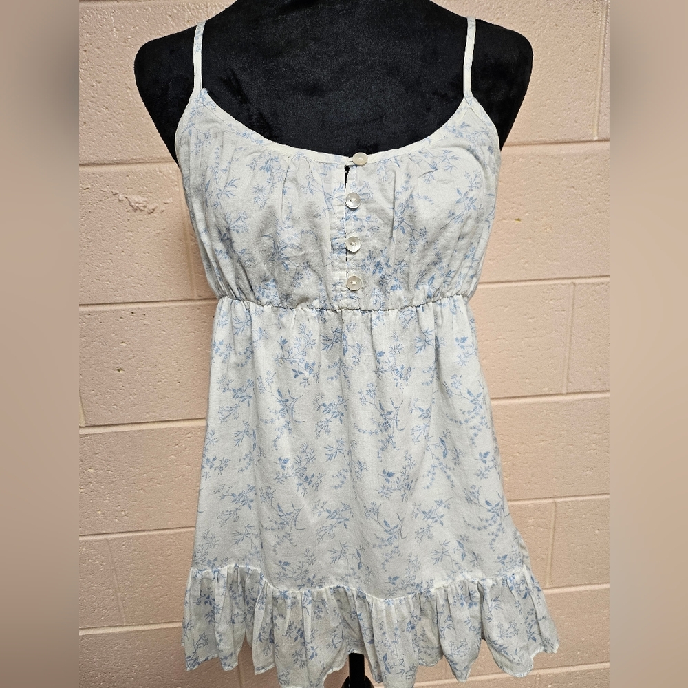 GAP White and Blue Floral Tank Top